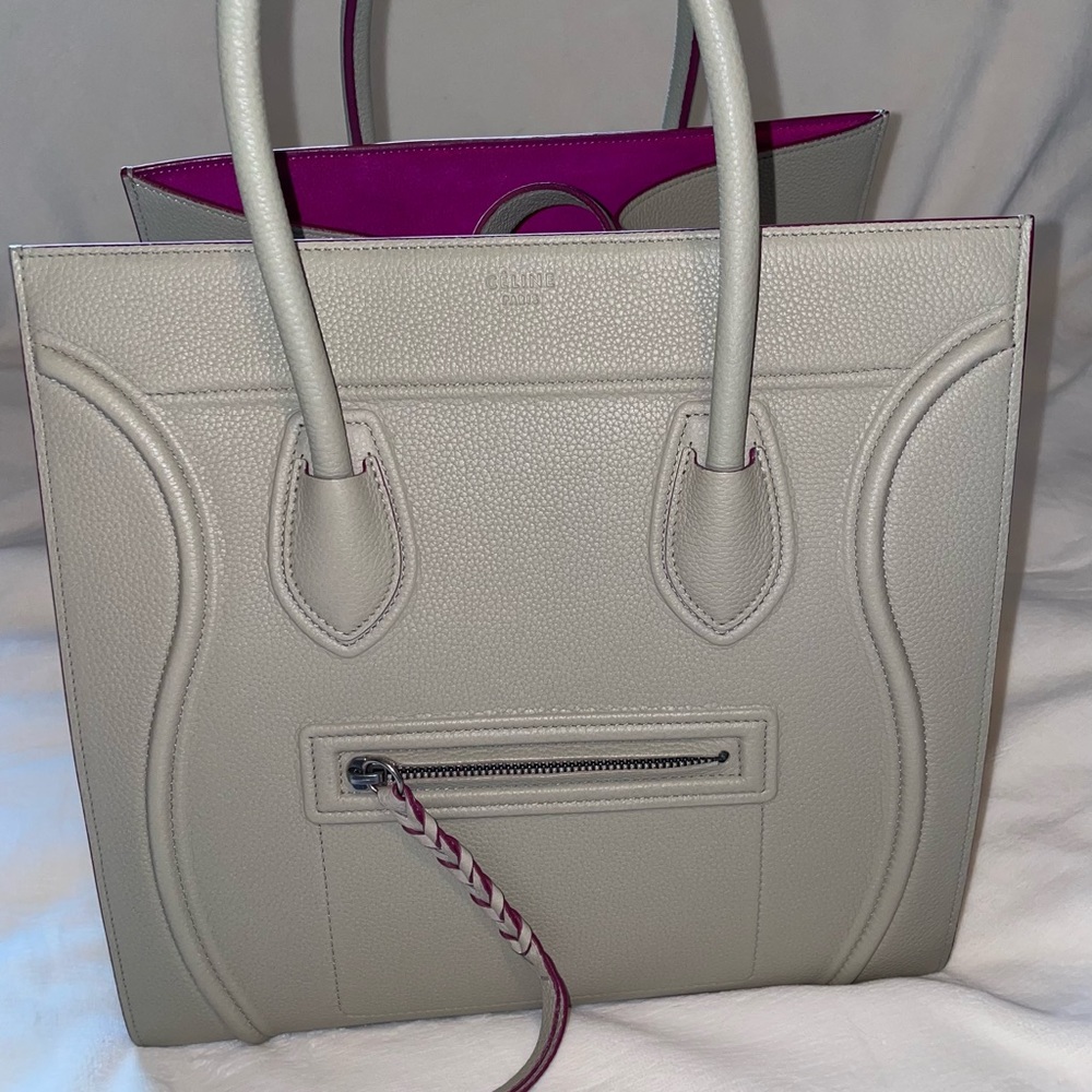 Celine Medium Phantom Grey Taupe with Fuschia Interior